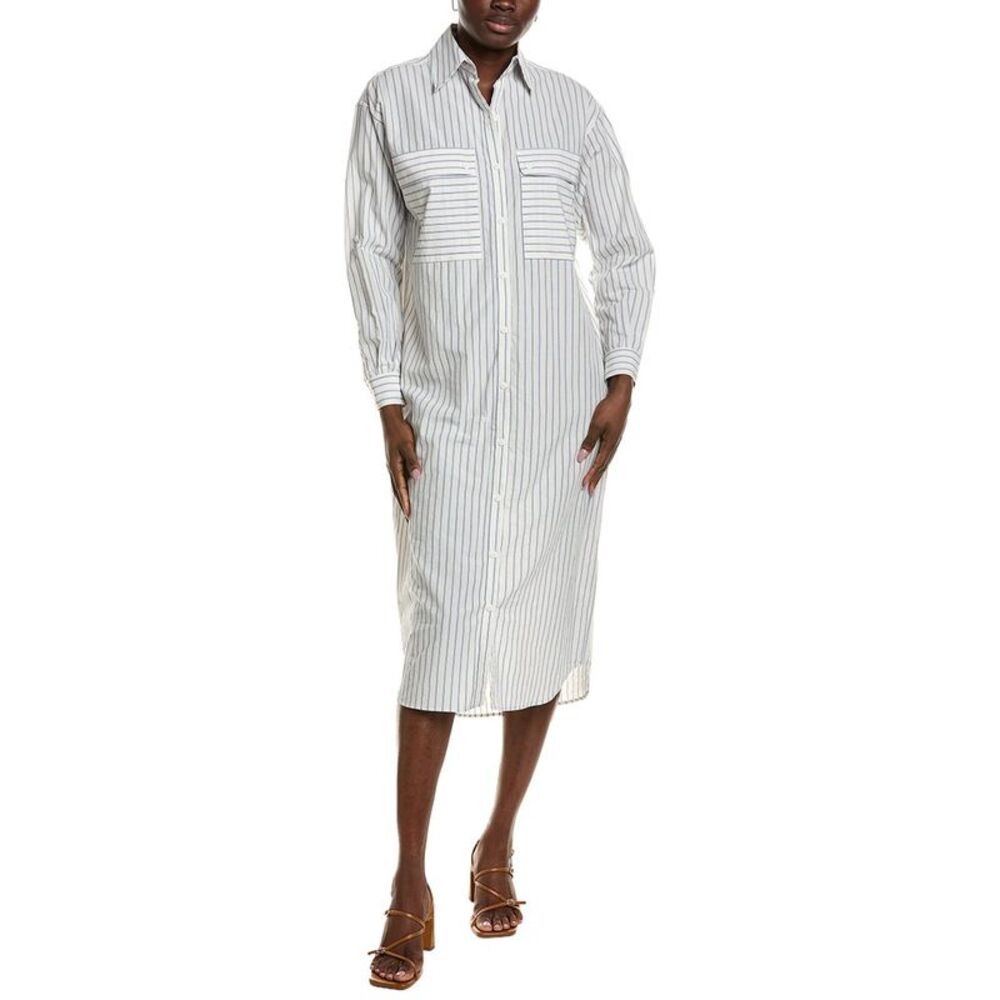 Emerson Fry Womens  Oversized Pocket Linen-Blend Shirtdress, White